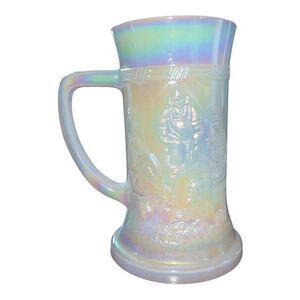 Federal Glass Vintage Beer Stein Mug Embossed 1950's Tavern Scene Iridescent